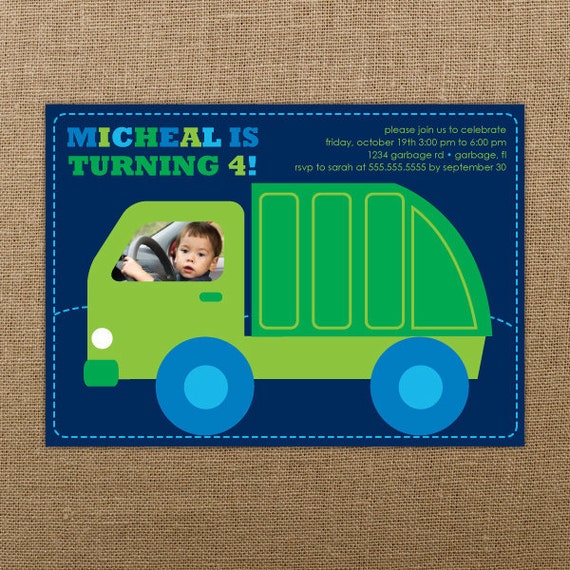 Garbage Truck Birthday Invitation Printable - Boy Birthday Invitation - Boy First Birthday Invitation - Garbage Truck Party - Truck Invites Il_570xn