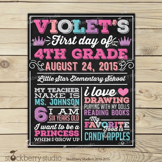 Girl 1st Day of School Sign - Last Day of School Chalkboard First Day of School Chalkboard Sign - Photo Prop - Pink Princess End of School Il_570xn
