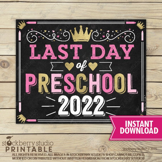 Girl Last Day of Preschool Sign - Princess Last Day of School Sign Printable - Last day of Preschool Sign - Instant Download - Pink and Gold Il_570xn