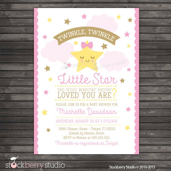Twinkle Twinkle Little Star Baby Shower Invitation Printable - Girl Baby Shower Invite - Pink and Gold Baby Shower - Twinkle Star Party Il_570xn