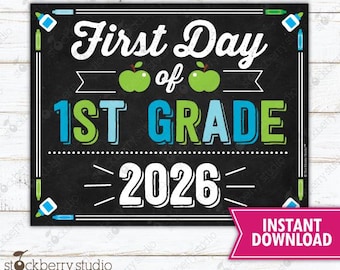 男の子用1年生初日サイン 学校初日 印刷可能 学校初日写真小道具 黒板サイン すぐにダウンロード 新学期