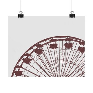 Santa Monica Ferris Wheel Two-Toned Screen Print, Coastal Fine Art Print, Beach House Decor, Deep Red