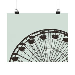 Santa Monica Ferris Wheel Two-Toned Screen Print, Coastal Fine Art Print, Beach House Decor, Cool Green