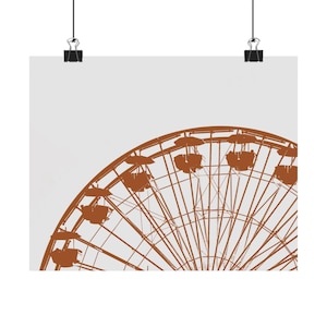 Santa Monica Ferris Wheel Two-Toned Screen Print, Coastal Fine Art Print, Beach House Decor, Burnt Orange