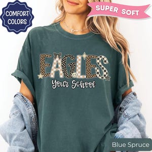 Leopard Eagles Mascot Shirt, Custom School Spirit Tee, Personalized Eagles Shirt, Custom Team Name tee, Game Day Shirt, Eagles Spirit Shirt Blue Spruce