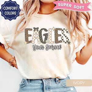 Leopard Eagles Mascot Shirt, Custom School Spirit Tee, Personalized Eagles Shirt, Custom Team Name tee, Game Day Shirt, Eagles Spirit Shirt Ivory