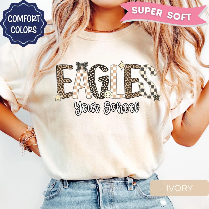 Leopard Eagles Mascot Shirt, Custom School Spirit Tee, Personalized Eagles Shirt, Custom Team Name tee, Game Day Shirt, Eagles Spirit Shirt Ivory