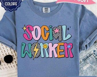 Social Worker Shirt Comfort Colors, Social Worker gift, Retro Checkered Social Worker Tee, School Counselor, Therapist Shirt, MSW Shirt