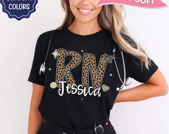 Custom Nurse T-Shirt, Personalized RN Name Shirt, Leopard RN Tee, Future Registered Nurse Gift, RN Graduation Gift, Cheetah Registered Nurse