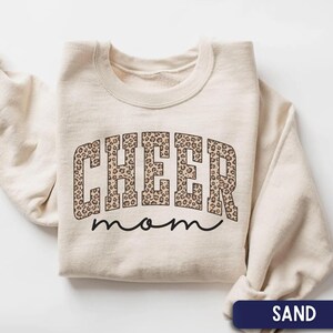 Cheer Mom Sweatshirt, Leopard Cheerleading Mom outfit, Cheetah Print cheer mom, Game Day Cheer Mom wear, Sports Mom Gift Sand