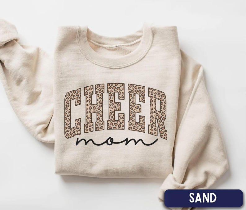 Cheer Mom Sweatshirt, Leopard Cheerleading Mom outfit, Cheetah Print cheer mom, Game Day Cheer Mom wear, Sports Mom Gift Sand