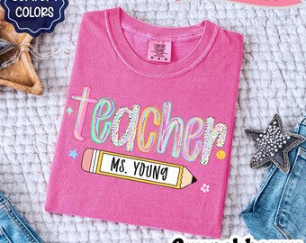 Personalized Teacher Shirt, Custom Teacher Name Tee, Colorful Teacher Tee, Custom Elementary school Tee, Teacher Group Tees