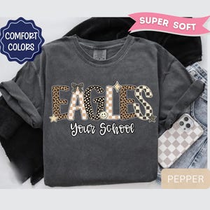 Leopard Eagles Mascot Shirt, Custom School Spirit Tee, Personalized Eagles Shirt, Custom Team Name tee, Game Day Shirt, Eagles Spirit Shirt Pepper