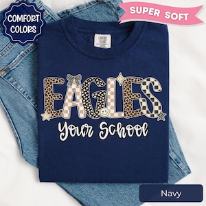 Leopard Eagles Mascot Shirt, Custom School Spirit Tee, Personalized Eagles Shirt, Custom Team Name tee, Game Day Shirt, Eagles Spirit Shirt Navy