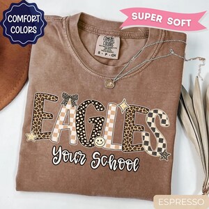 Leopard Eagles Mascot Shirt, Custom School Spirit Tee, Personalized Eagles Shirt, Custom Team Name tee, Game Day Shirt, Eagles Spirit Shirt Espresso