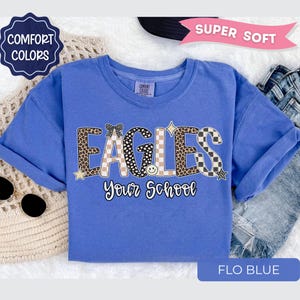 Leopard Eagles Mascot Shirt, Custom School Spirit Tee, Personalized Eagles Shirt, Custom Team Name tee, Game Day Shirt, Eagles Spirit Shirt Flo Blue
