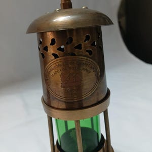 Vintage Brass Oil Lamp with Green Glass: Nautical Steampunk Decor