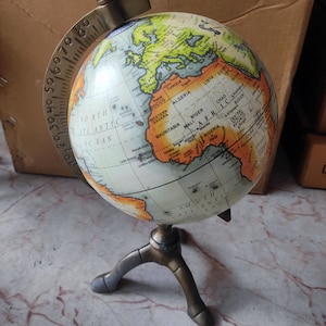 Vintage Style World Map Desk Globe: Brass Stand Home Office Decor