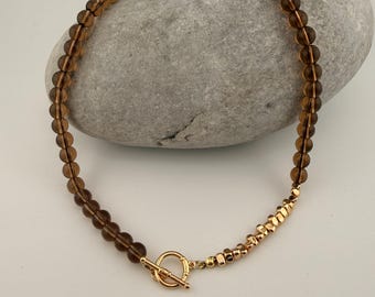Asymmetric gold and brown beaded necklace - Monica Vinader style autumn necklace