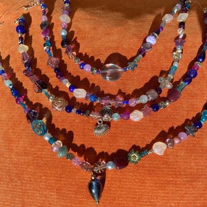 Maximalist mermaid necklaces | Unique chunky beaded purple and blue necklaces