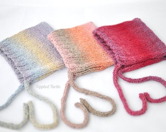 Hand Knit Newborn Ombre Bonnet | Baby Pixie Hat, Photo Prop