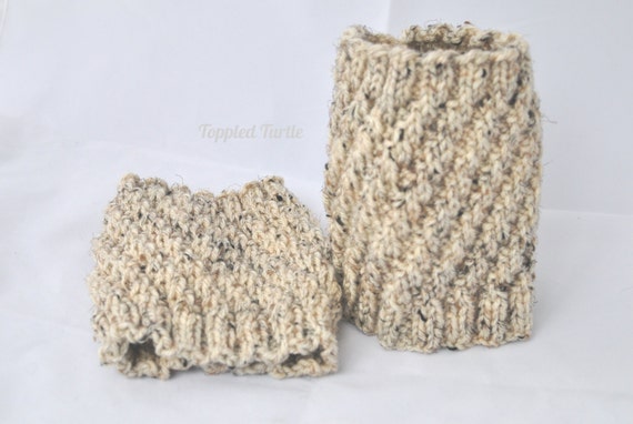 Hand Knit Boot Cuffs The Twist in Crochet Boot Cuff Leg Warmer Cream