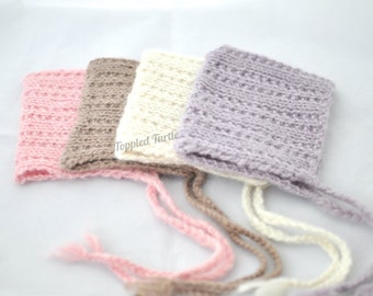 Knit Lace Newborn Bonnet | Hand-knit Alpaca Blend Photo Prop