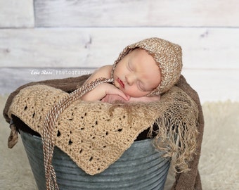 Newborn Knit Alpaca Baby Bonnet | Newborn Photo Prop