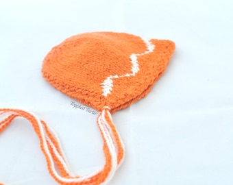 Handspun Knit Baby Bonnet | Orange Wave Newborn Photo Prop