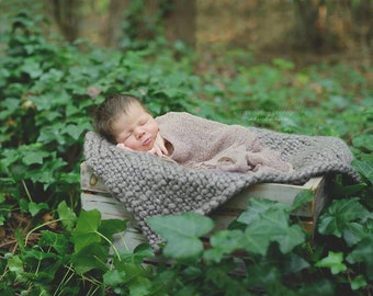 Chunky Knit Newborn Posing Blanket | Photo Prop Layering Blanket