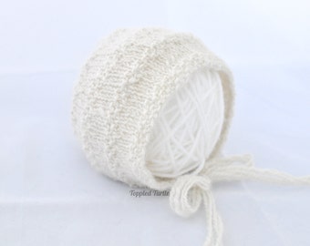 Handspun Alpaca Knit Newborn Bonnet | Cream Photo Prop