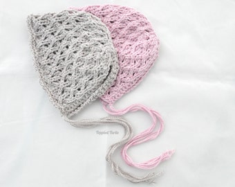 Hand Knit Vintage Lace Newborn Bonnet | Baby Photo Prop