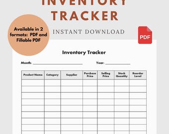 Simple Inventory Tracker Template: Printable & Fillable PDF (Digital Download)