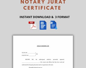 Editable Notary Jurat Form | Printable Jurat Certificate Template | PDF, Word, & Google Docs | Instant Download Notarial Form