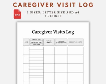 Caregiver Visit Log Printable, Daily Care Record, Senior and Dementia Care Visit Tracker, Instant Download PDF