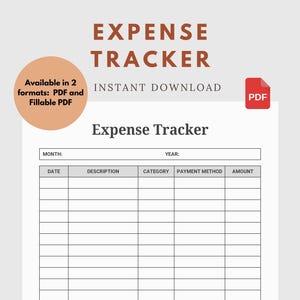 Expense Tracker Printable & Fillable PDF | Finance Tracker Template | Fillable expense tracker PDF | Business Expense Tracker