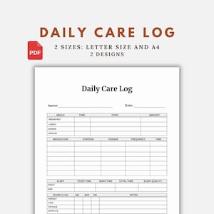 Caregiver Daily Care Log Printable for Elderly Senior Care, Daily ...