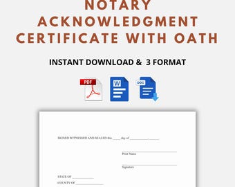 Editable Notary Acknowledgment Form | Printable Notary Certificate Template | PDF, Word & Google Docs | Instant Download Legal Form