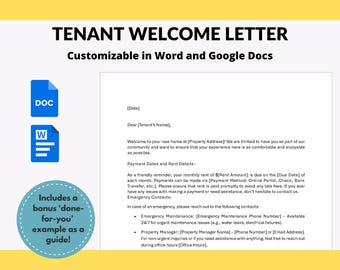 Plantilla editable de carta de bienvenida para inquilinos: Guía de mudanza para propietarios (Word y Google Docs)