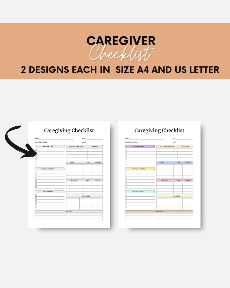 Printable Caregiver Checklist for Caregiver Daily Tasks, Daily ...