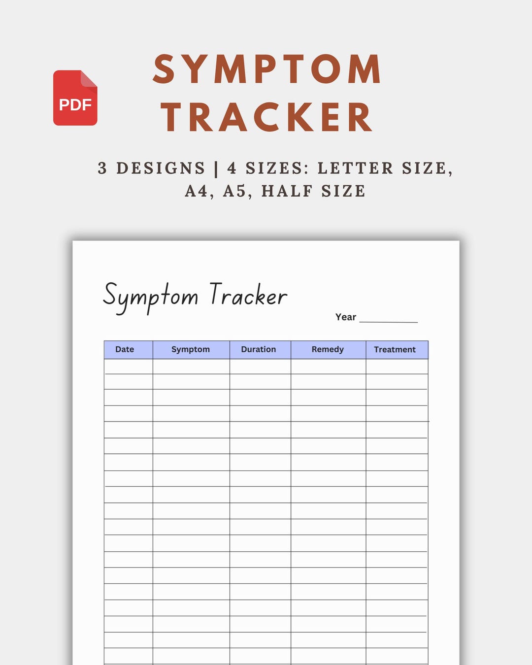 Printable Symptom Tracker, Health and Chronic Illness Symptom Tracker