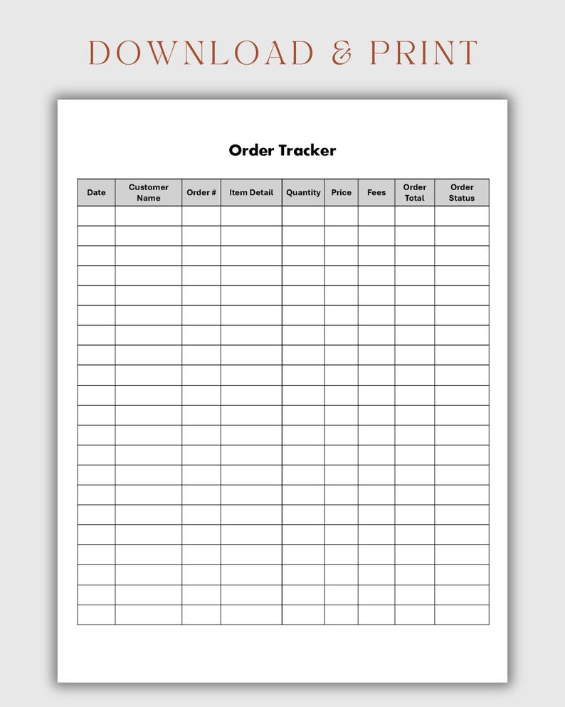 Order Tracker Template | Printable and Digital Order Log | PDF ...