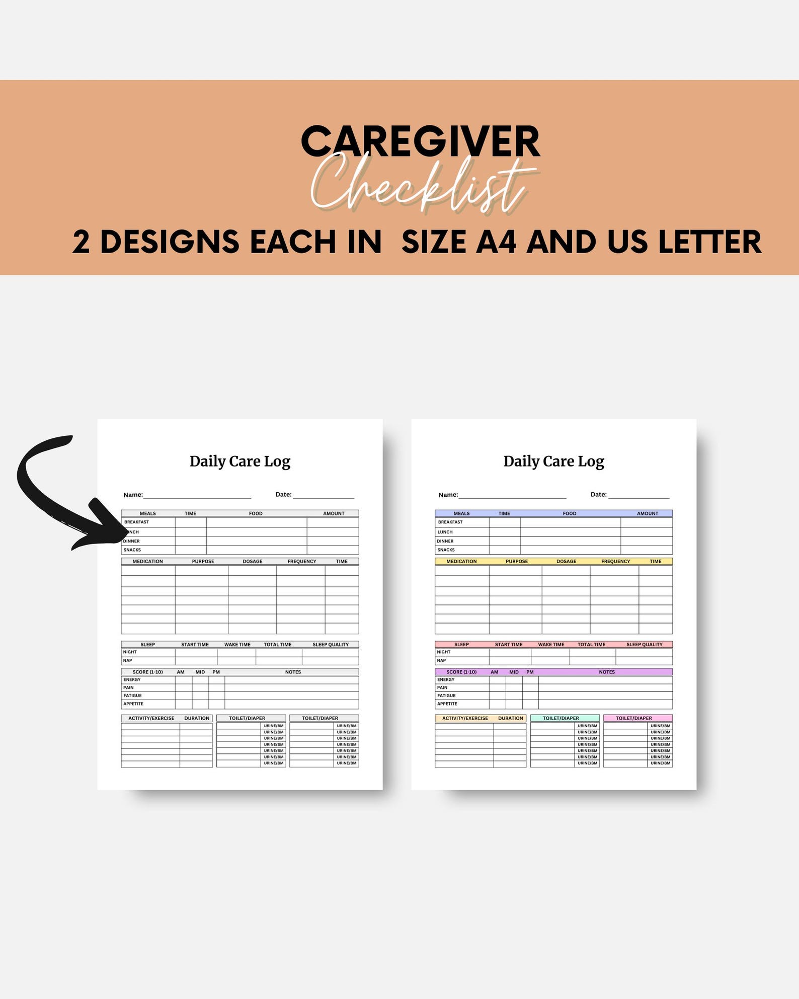 Caregiver Daily Care Log Printable for Elderly Senior Care, Daily ...