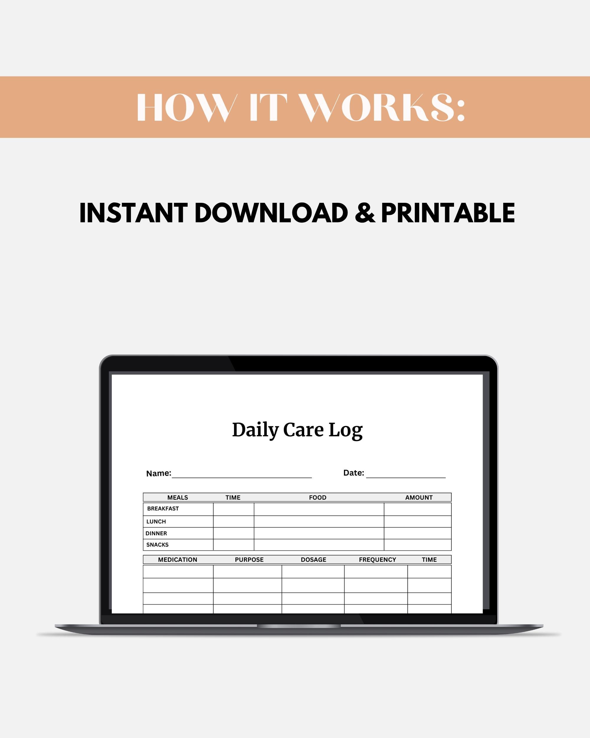 Caregiver Daily Care Log Printable for Elderly Senior Care, Daily ...