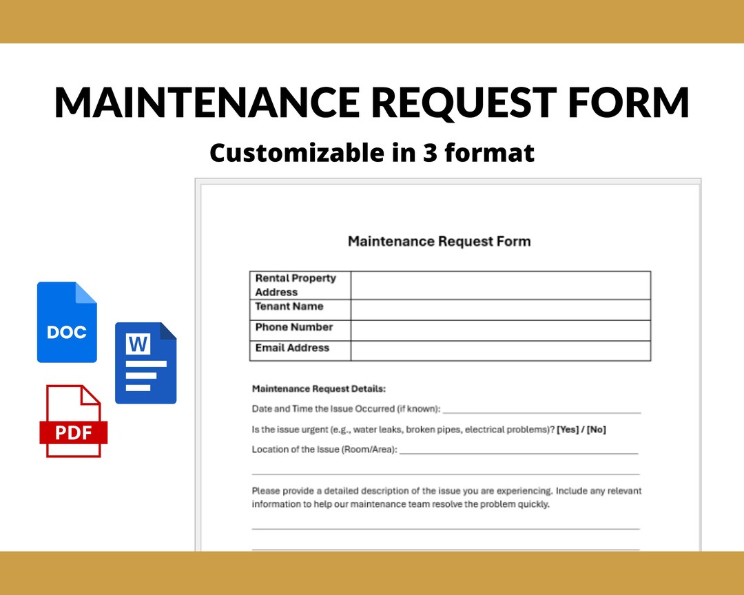 Printable Maintenance Request Form| Tenant Repair Request Form ...