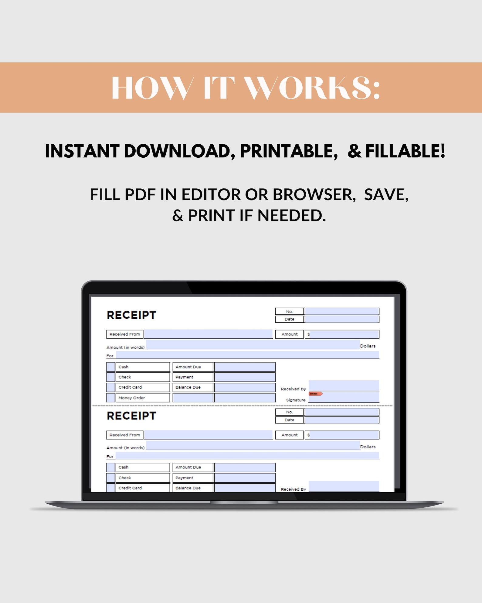 Fillable & Printable Receipt Template: Simple Sales, Rent, Service Form ...