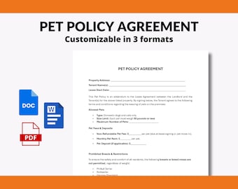 Pet Policy Agreement Template | Rental Property Pet Addendum | PDF, Word, & Google Docs