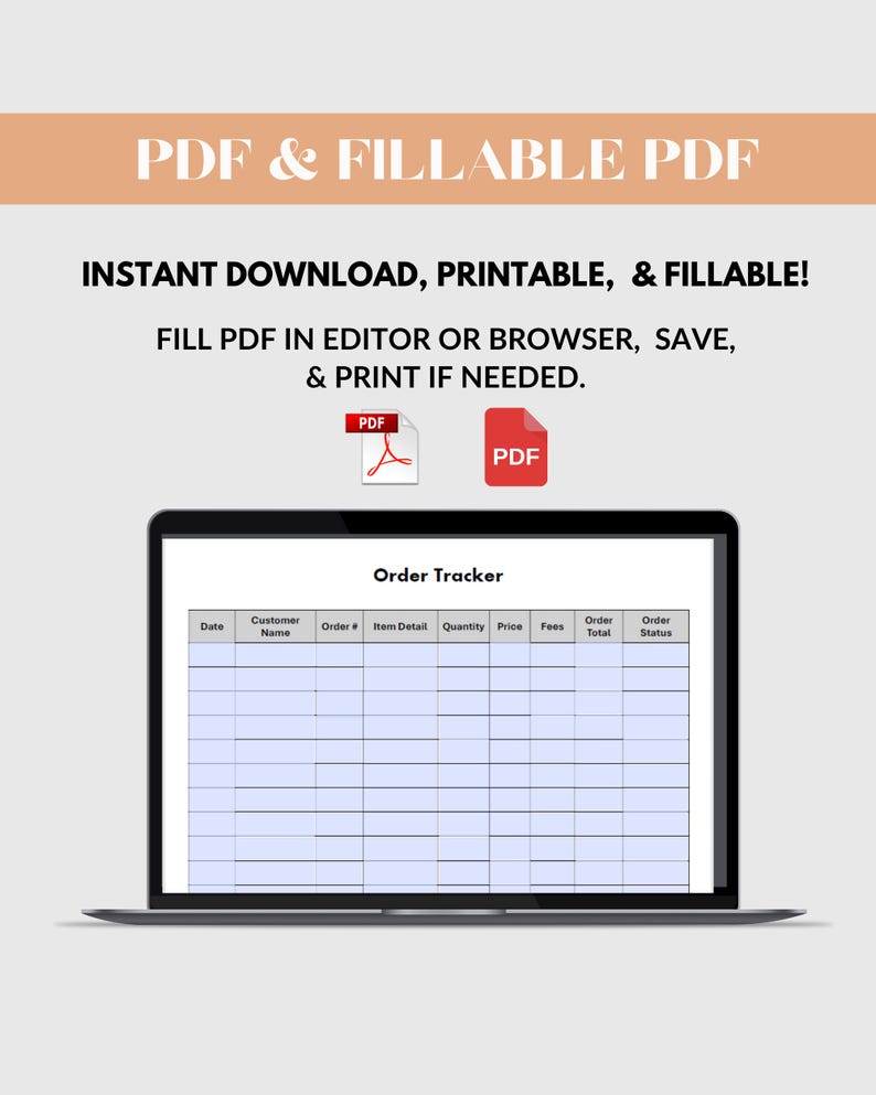 Order Tracker Template | Printable and Digital Order Log | PDF ...