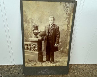 Antique Cabinet Card Portrait of a Man with his Bowler Hat - F.W. Schneider Studio in Green Bay Wisconsin