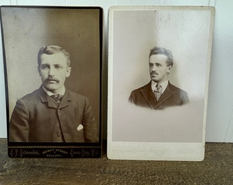 Pair of Antique Men’s Portraits - C.F. Schroeder Studio - Cabinet Cards Photography - Set of Two